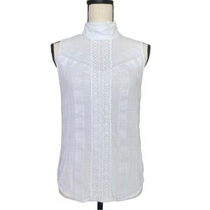 New York & Co White Sleeveless Embroidered Top
